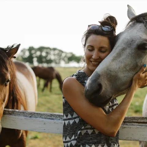 A woman with two horses